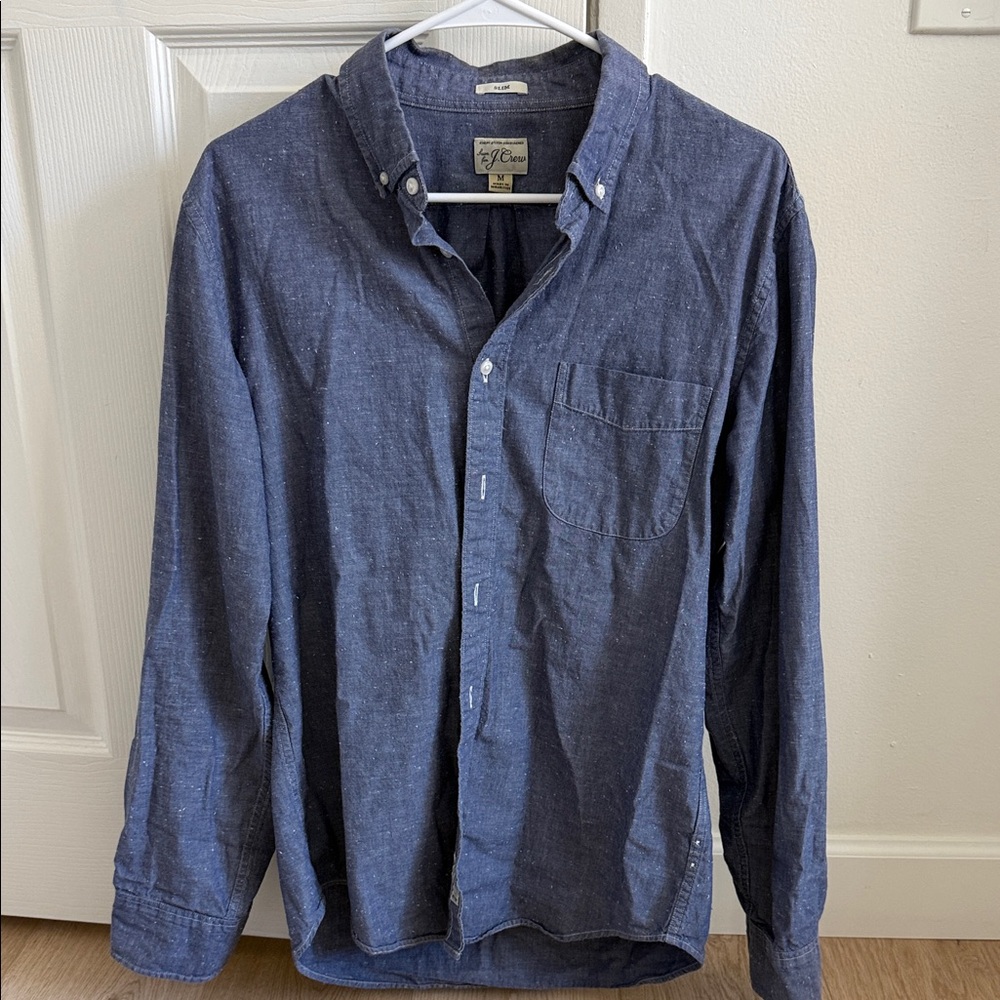 J. Crew Men's Button-Down Shirt in Dark Blue Chambray - slim fit